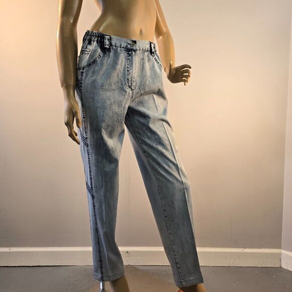 Duran Vintage 80s Acid Wash Pants Womens 28 x 31 Blue Chambray Beads Accents - Picture 3 of 13